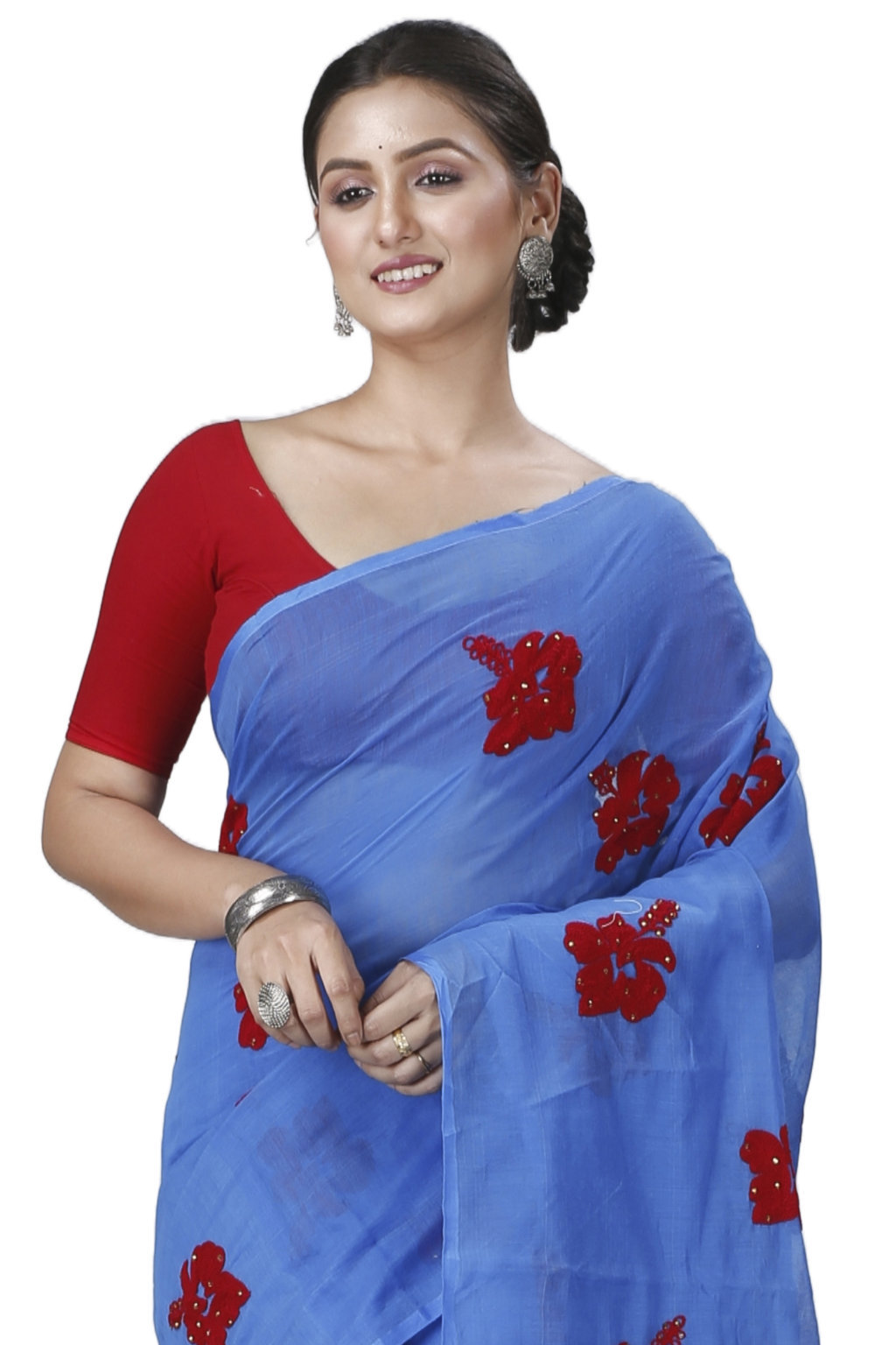 Sky Blue Blended Cotton Joba Hand Loom Saree (1273)